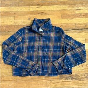 Vans Navy and Orange Cropped Plaid Shirt